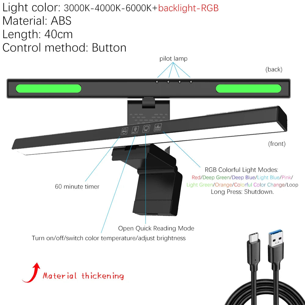Monitor Light Bar 33-60cm RGB Eye Protection Timed Dimmable