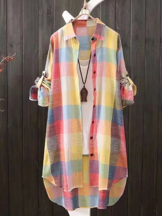 Aria Plaid Shirt | Korean Loose Cotton Blouse