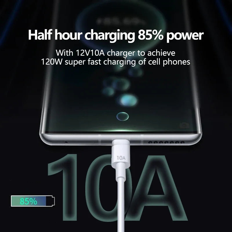 120W USB-A to Type-C Fast Charging Cable for Android