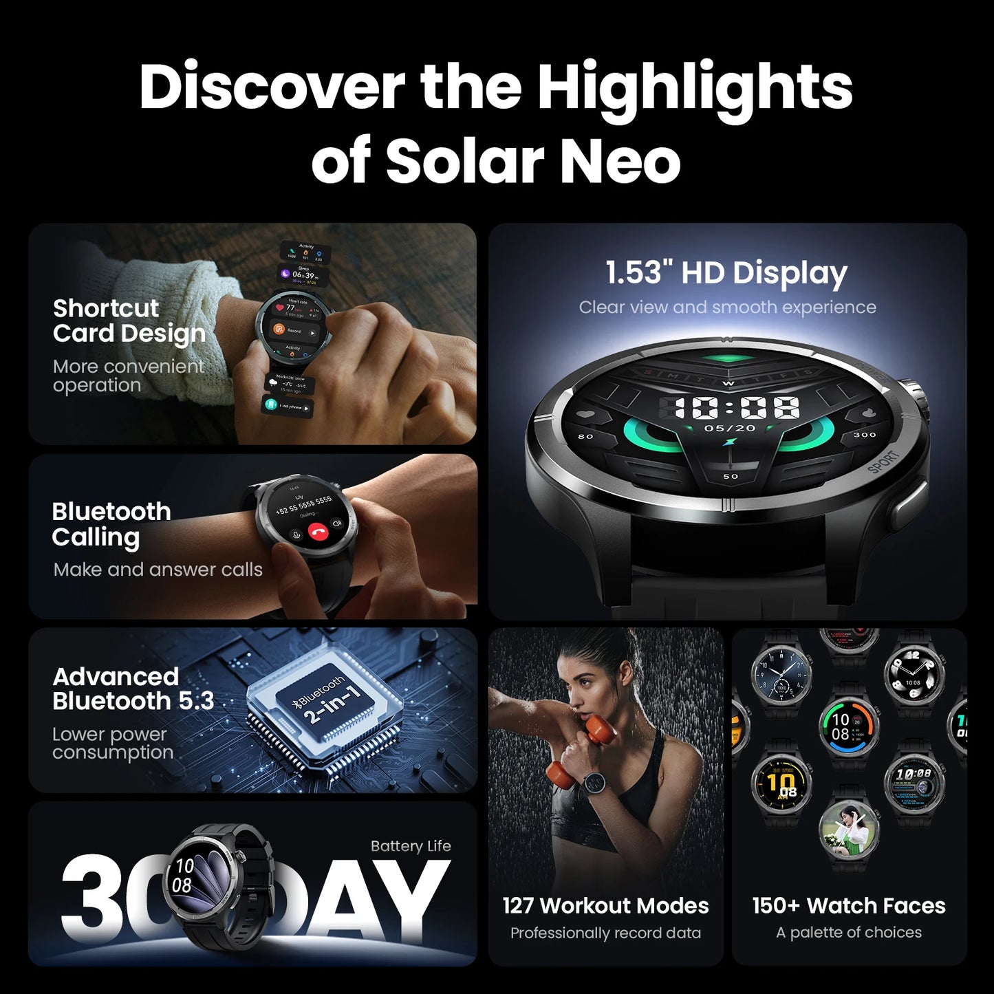 HAYLOU Solar Neo Smart Watch 1.53" HD Bluetooth Call Health Monitor