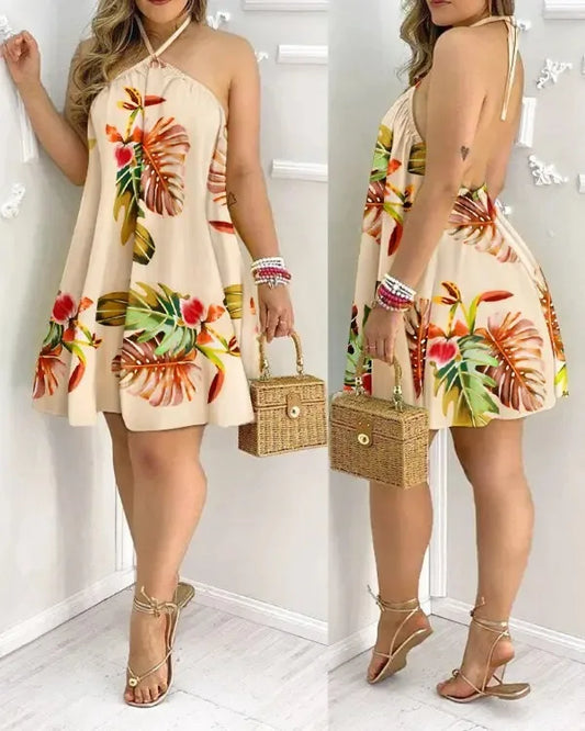 Aurora Boho Backless Dress | Floral Halter Neck Maxi