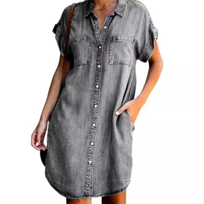 Elara Denim Shirt Dress | Retro Commuter Style"