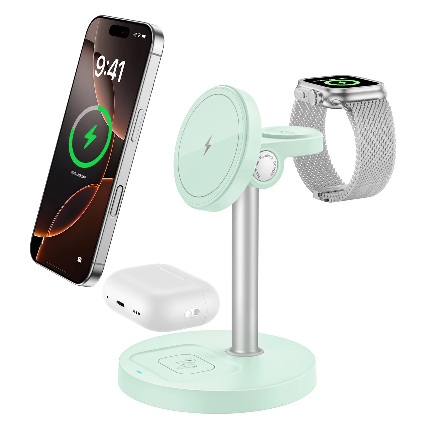 3-in-1 Magnetic Wireless Charger Stand for iPhone & Apple Watch