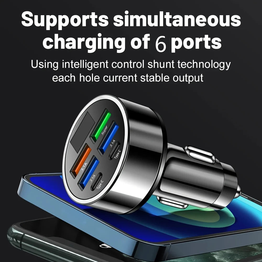 USB-C Car Charger Adapter | 6-in-1 Fast Charge, Dual Type-C
