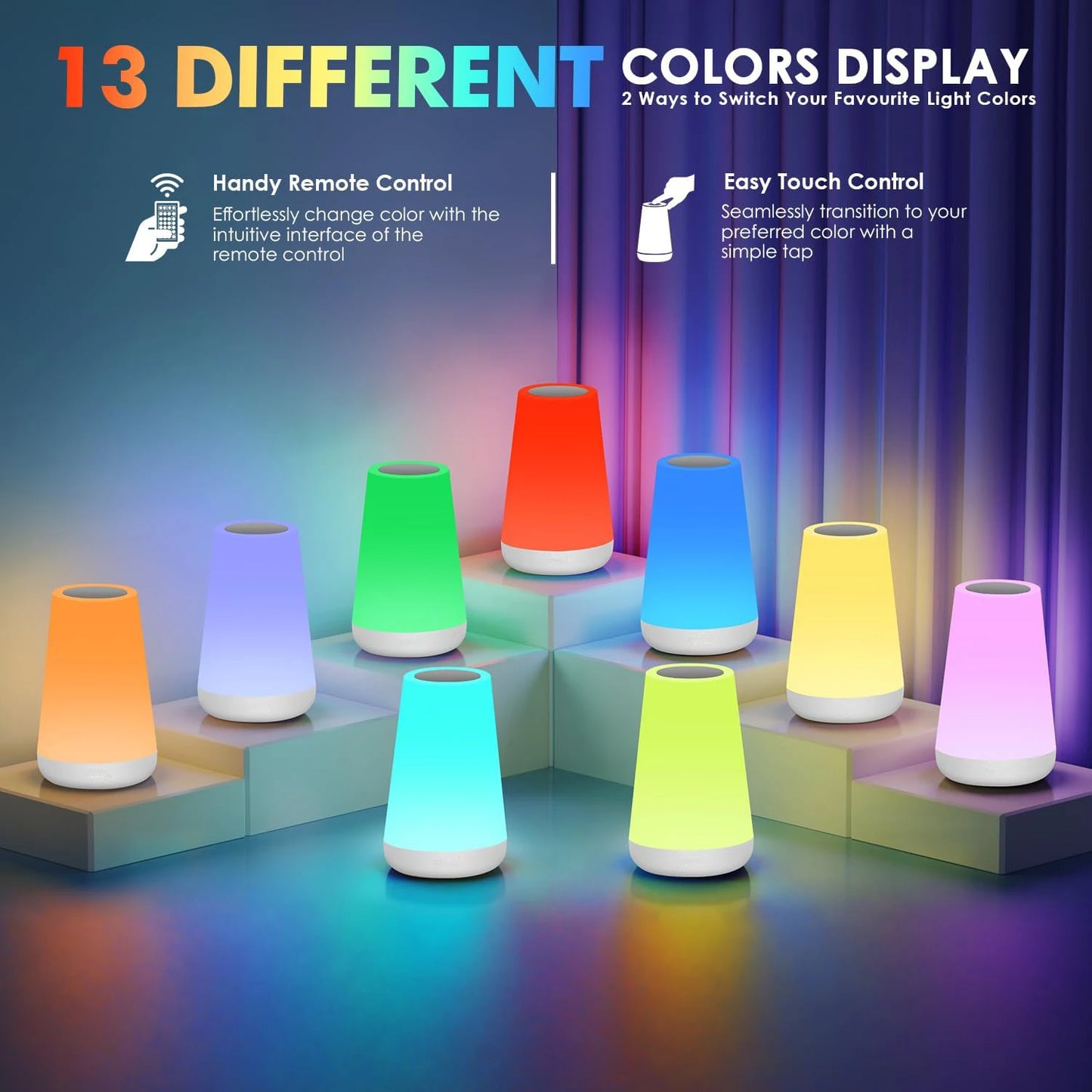 13 Colour RGB Night Light USB Rechargeable Remote Control