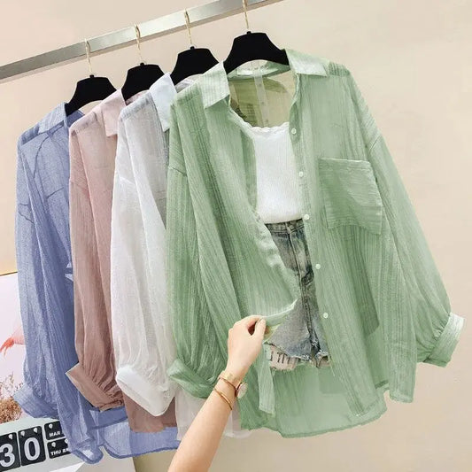 Aurora Chiffon Sun Shirt | Korean Loose Cardigan