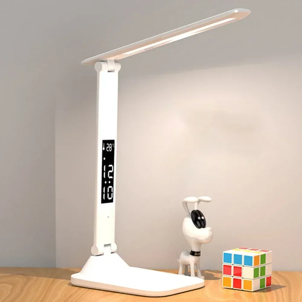 LED Desk Lamp USB Dimmable Foldable Calendar Clock Display