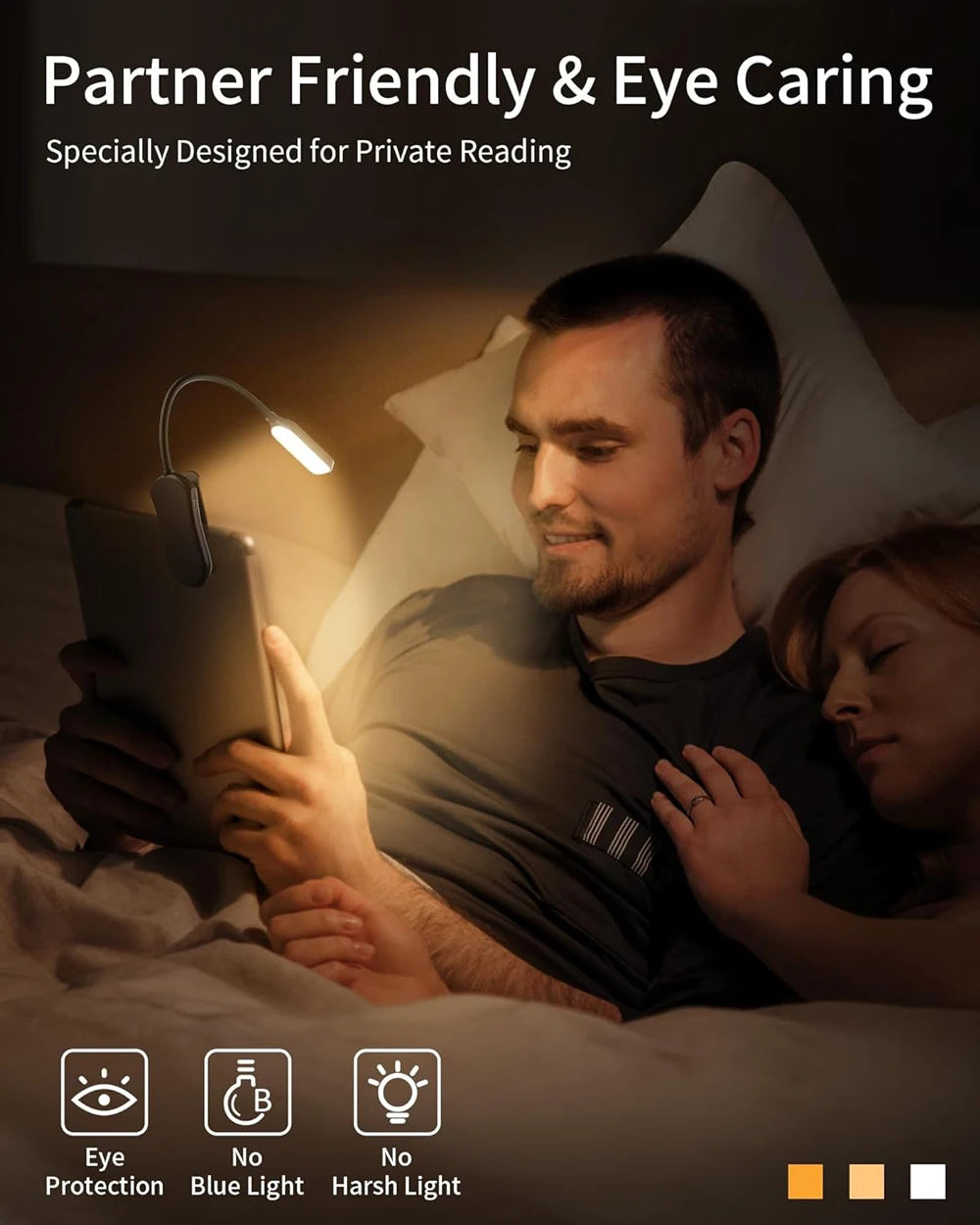 Rechargeable Book Reading Light - 3 Colour Eye-Caring Lamp