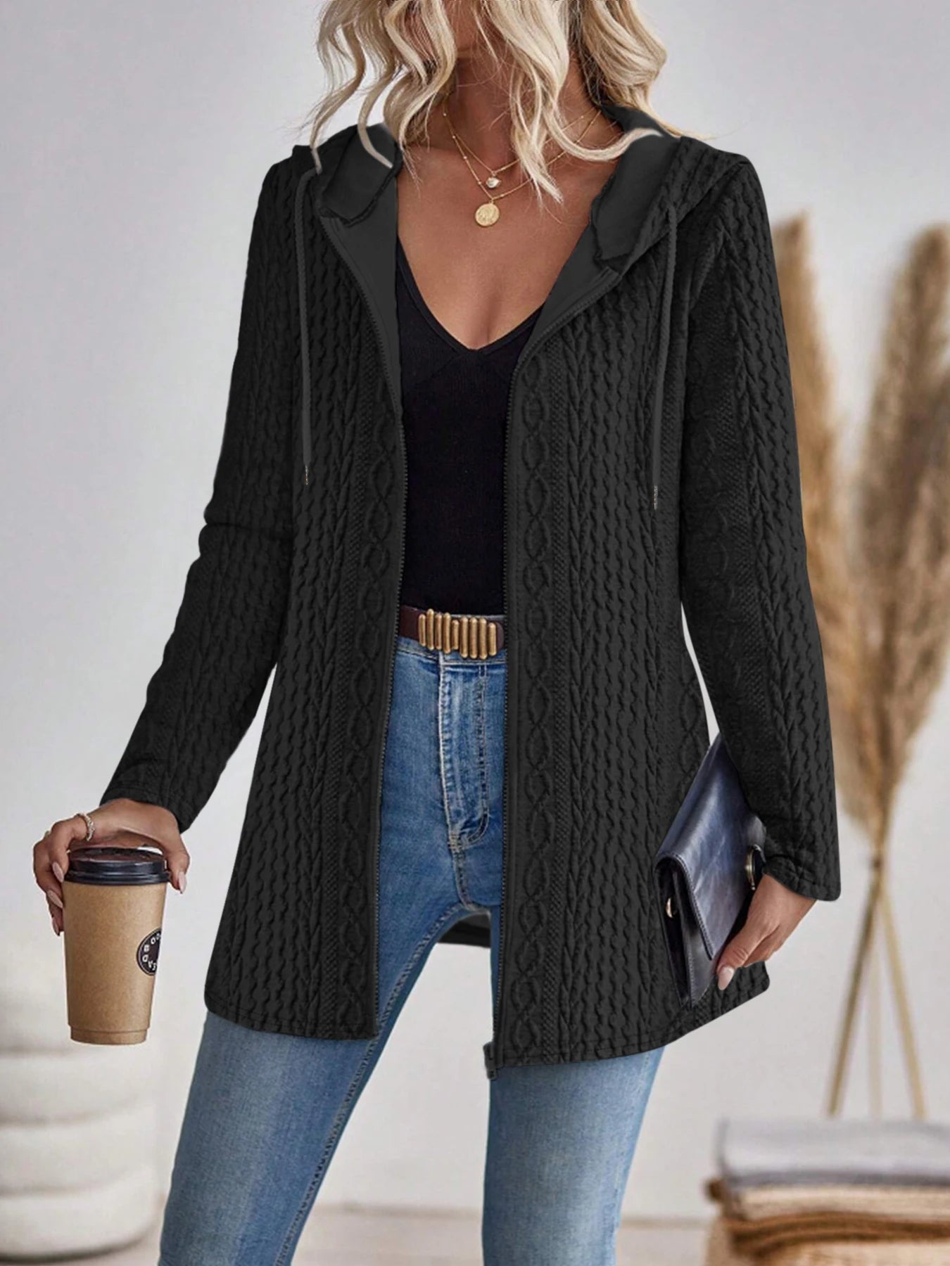 Aurora Zip Hoodie | Textured Casual Elegance