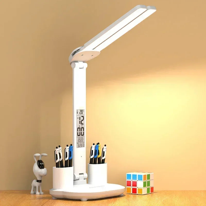 LED Desk Lamp USB Dimmable Foldable Calendar Clock Display