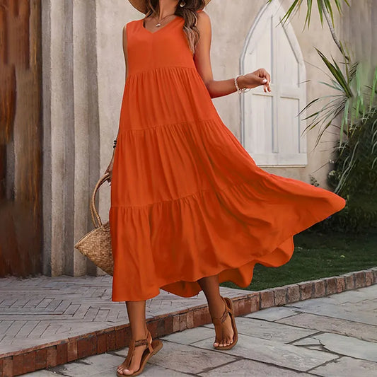 Selene V-Neck Ruffle Dress | Yellow & Black Summer Maxi