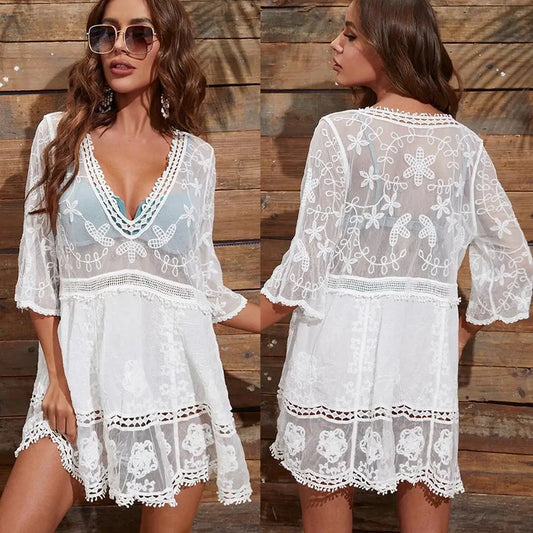Selene Mesh Cover-Up | V-Neck Lace Bikini Dress