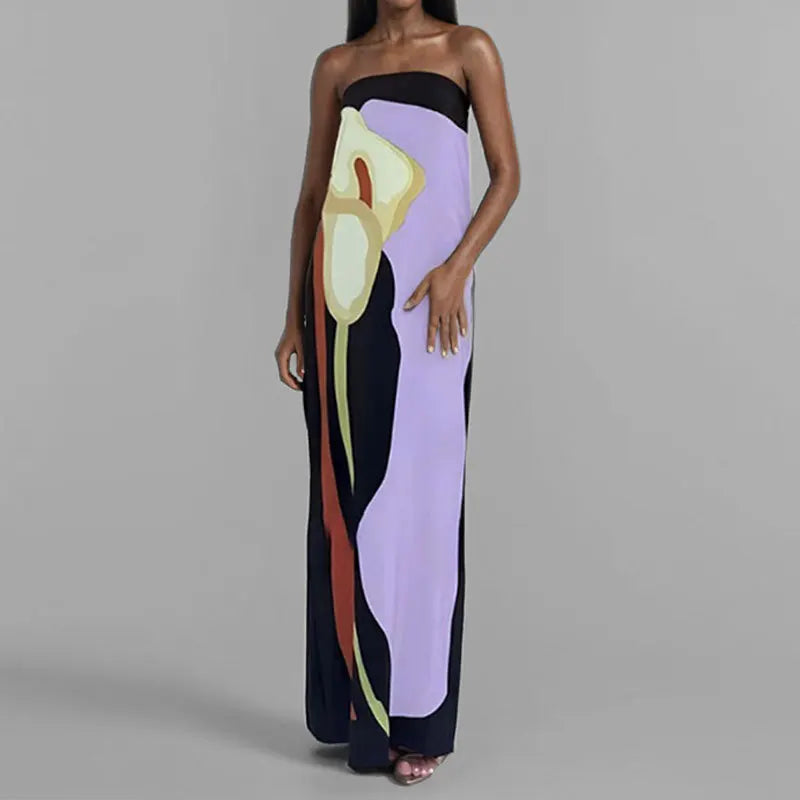 Aurora Floral Strapless Maxi Dress | Backless Summer Evening Gown