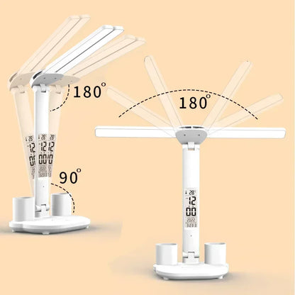 LED Desk Lamp USB Dimmable Foldable Calendar Clock Display