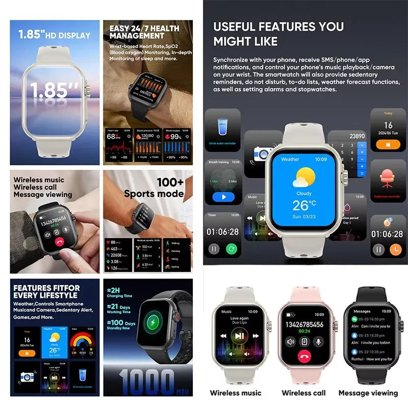 1.85" HD Smart Watch Ultra 2 | Bluetooth Call, IP68, Health Tracker