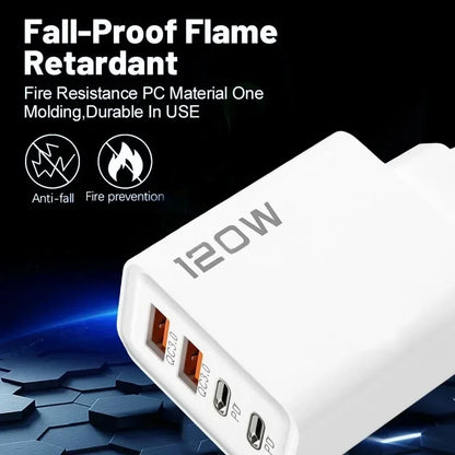 120W 4-Port USB C Fast Charger | PD & QC3.0 Wall Plug