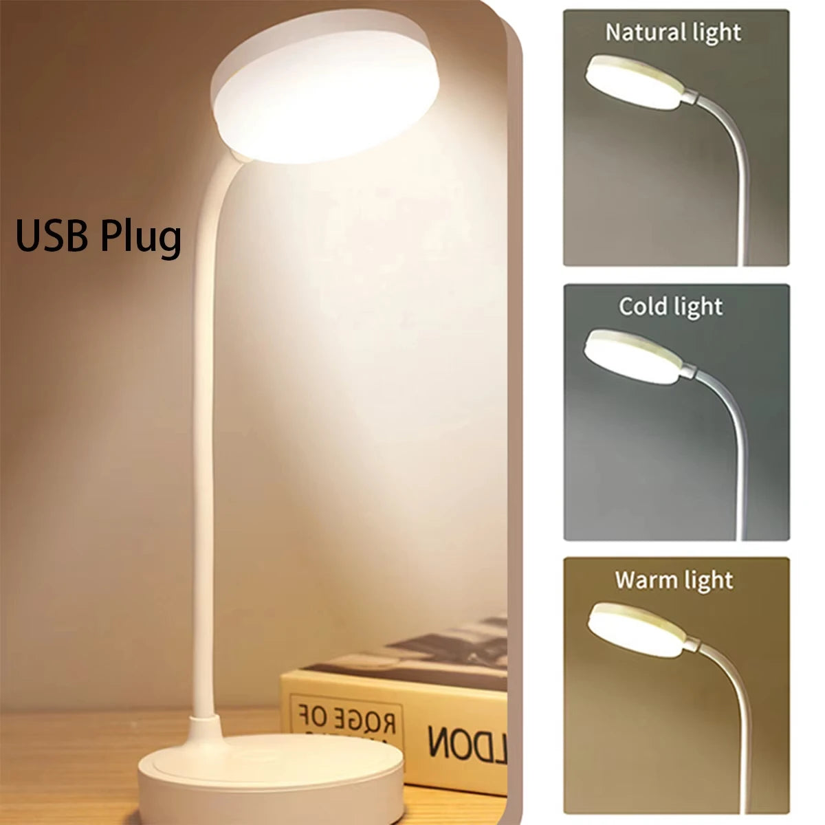 USB LED Desk Lamp 3 Colour Stepless Dimming Eye Protection