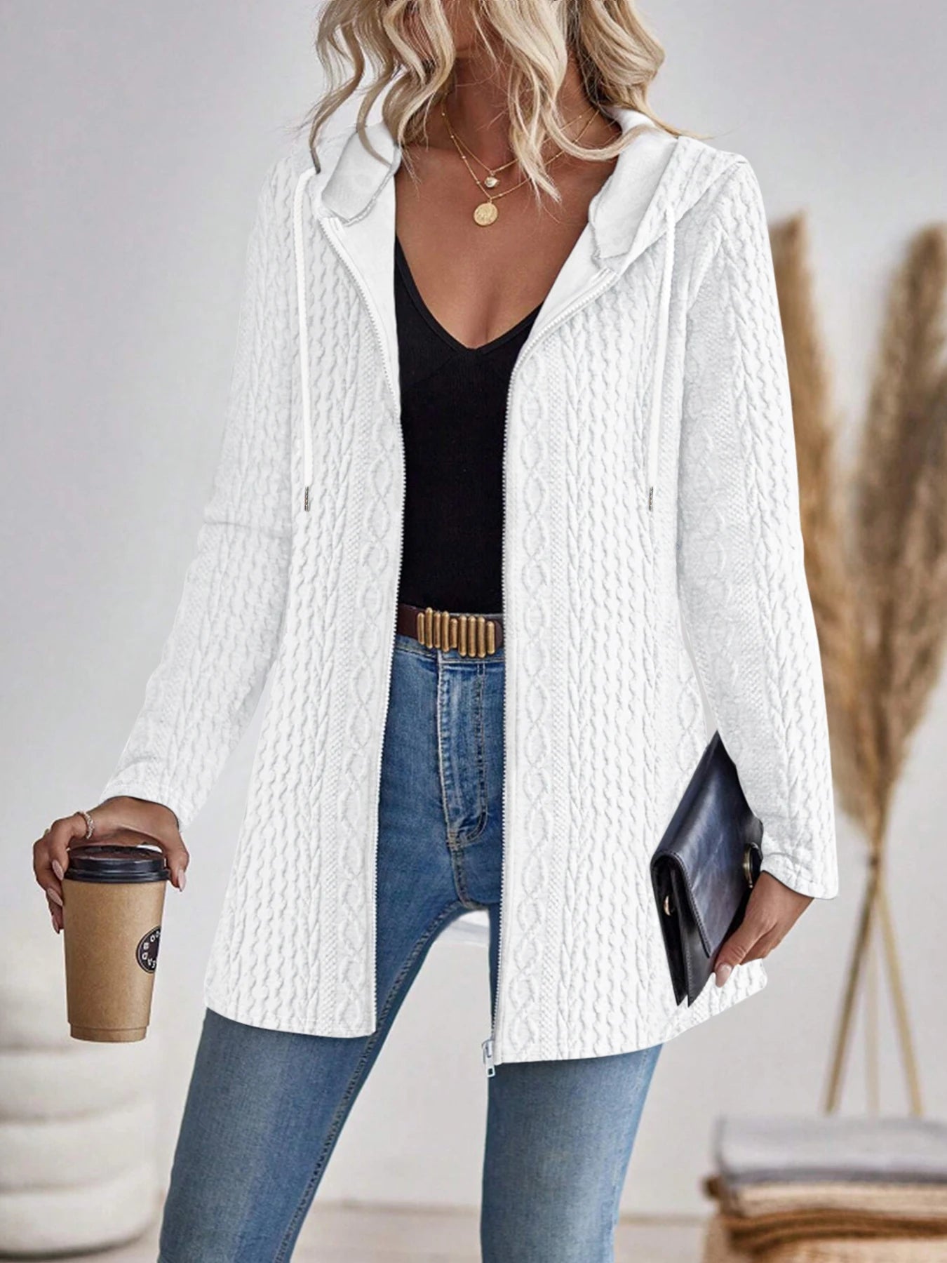 Aurora Zip Hoodie | Textured Casual Elegance