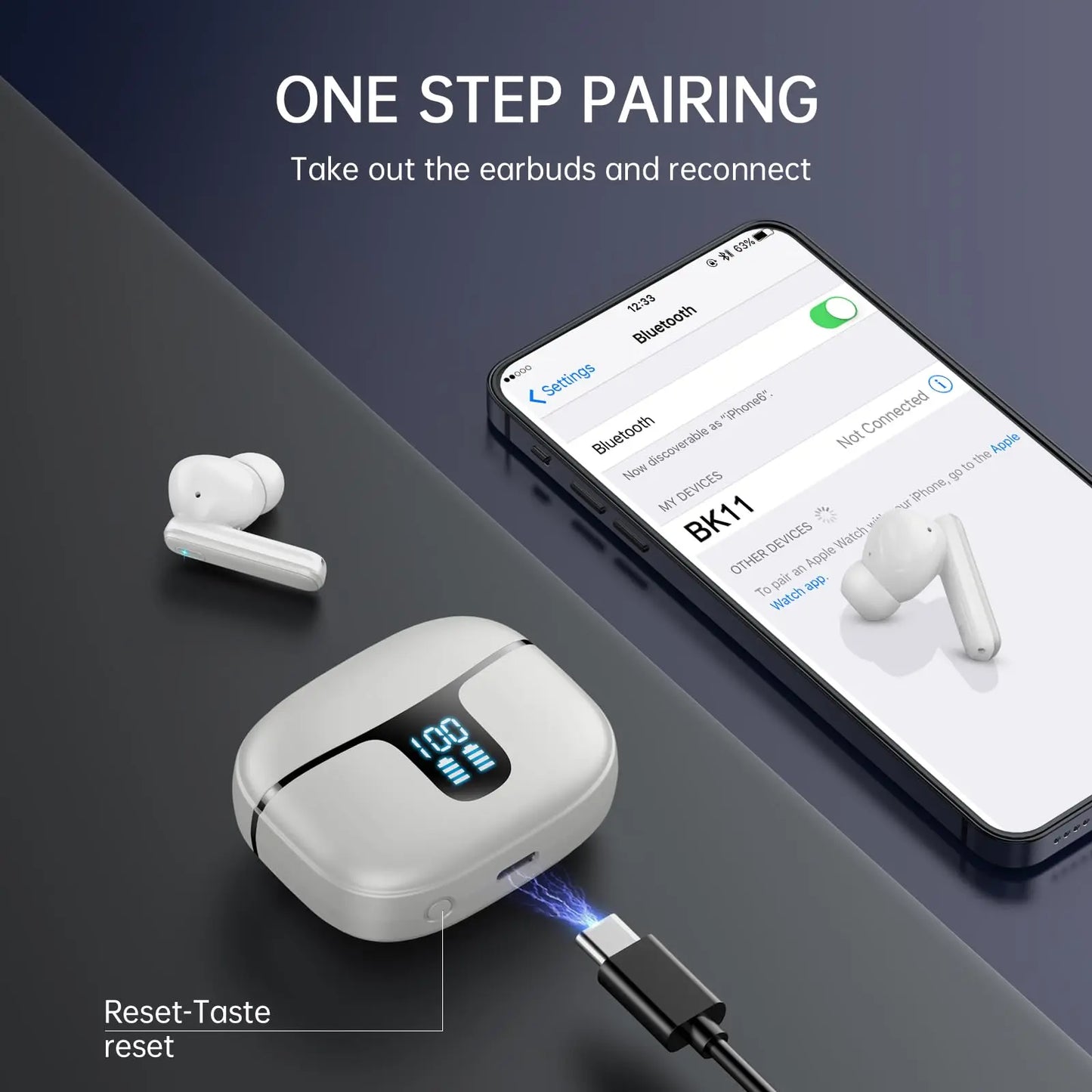 SoundMax TWS Bluetooth 5.3 Earphones, 40H, 4-Mic ENC, LED