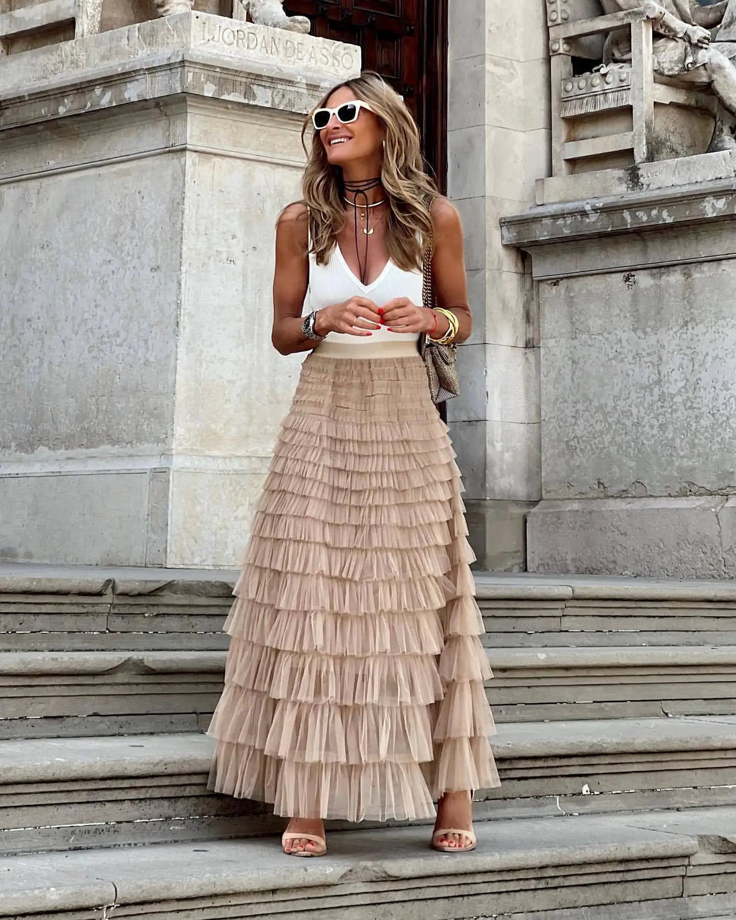 Layla Ruffle Mesh Maxi Skirt | Boho High-Waist Tulle