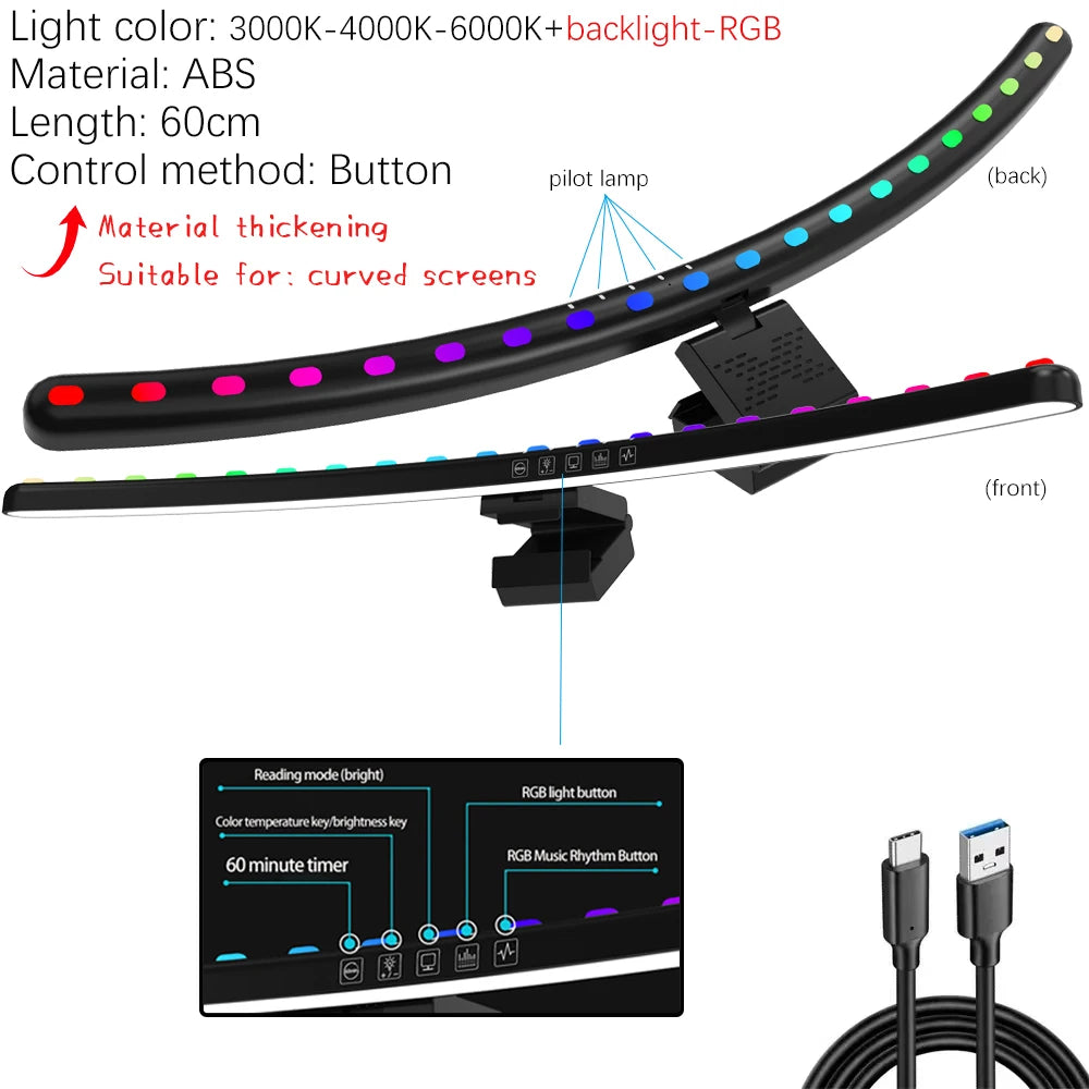 Monitor Light Bar 33-60cm RGB Eye Protection Timed Dimmable