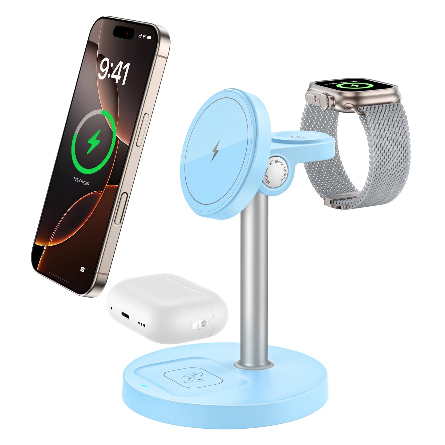 3-in-1 Magnetic Wireless Charger Stand for iPhone & Apple Watch