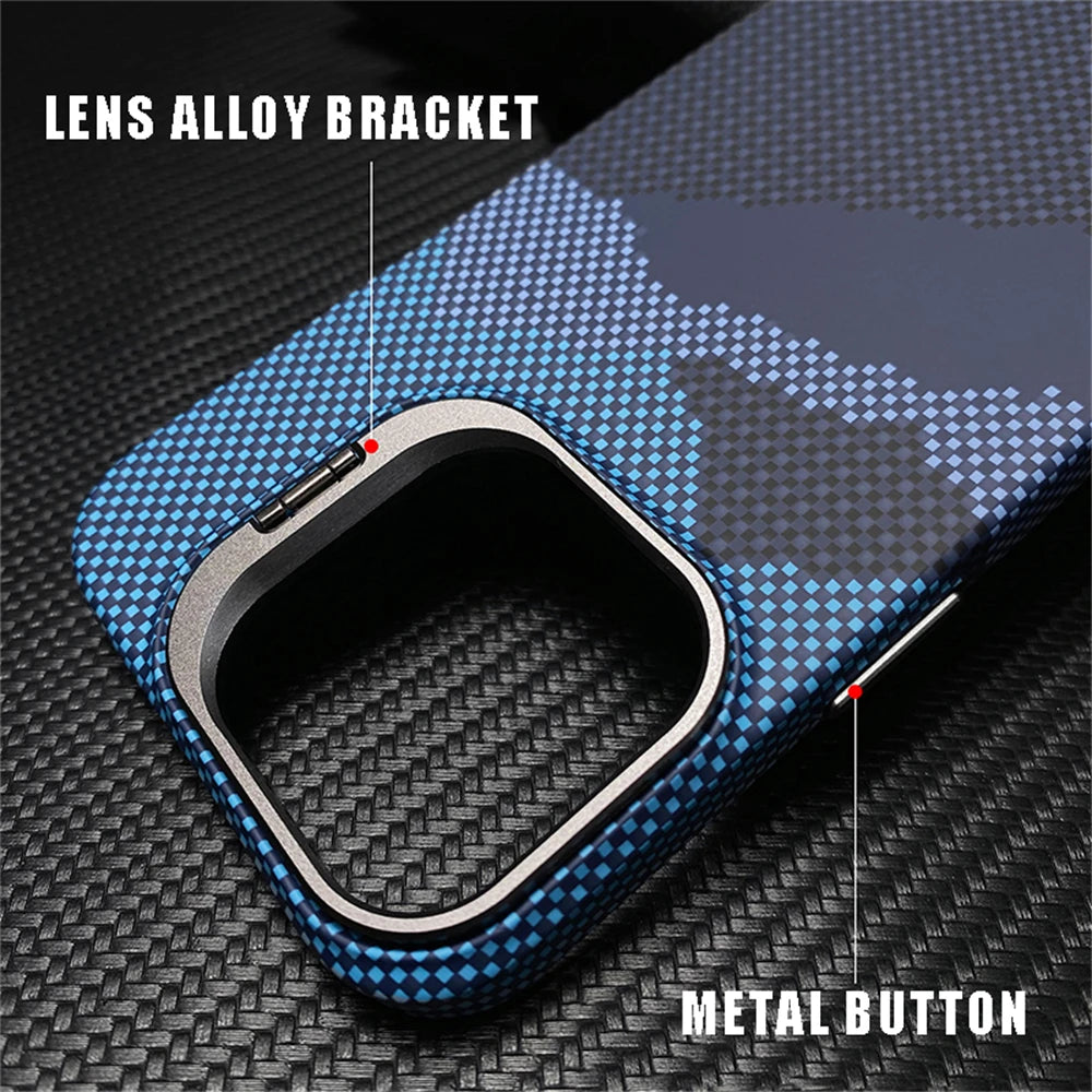 Carbon Fibre MagSafe iPhone Case Metal Lens Holder