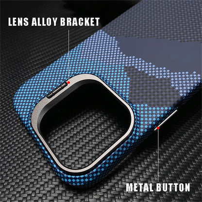 Carbon Fibre MagSafe iPhone Case Metal Lens Holder