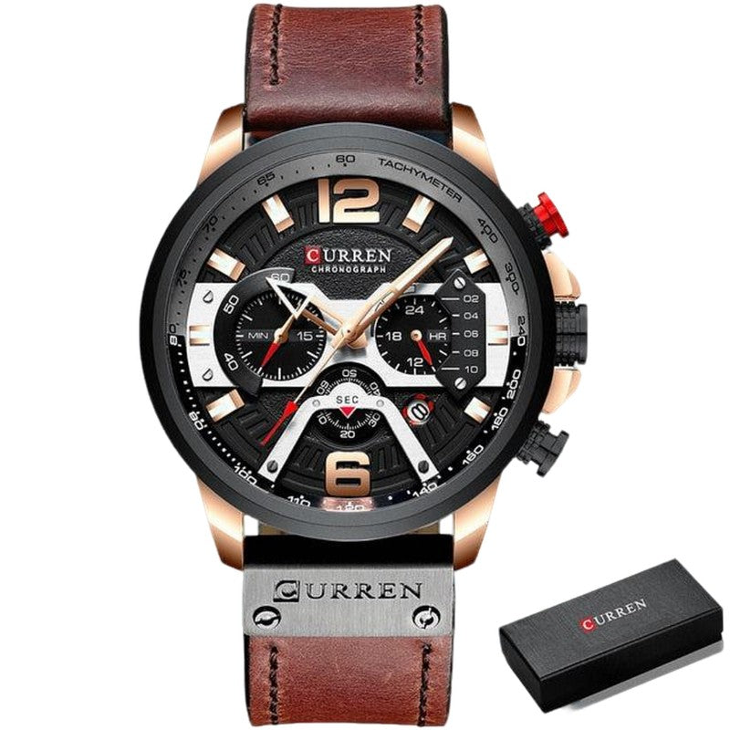 Military Leather Chronograph Wristwatch