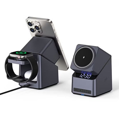 15W Rotating Magnetic Wireless Charger with Clock for iPhone Apple Watch