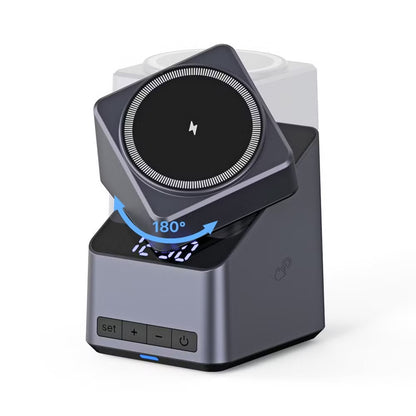 15W Rotating Magnetic Wireless Charger with Clock for iPhone Apple Watch